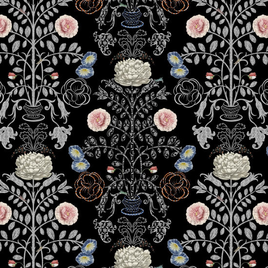 tapiterie-neagra-cu-flori