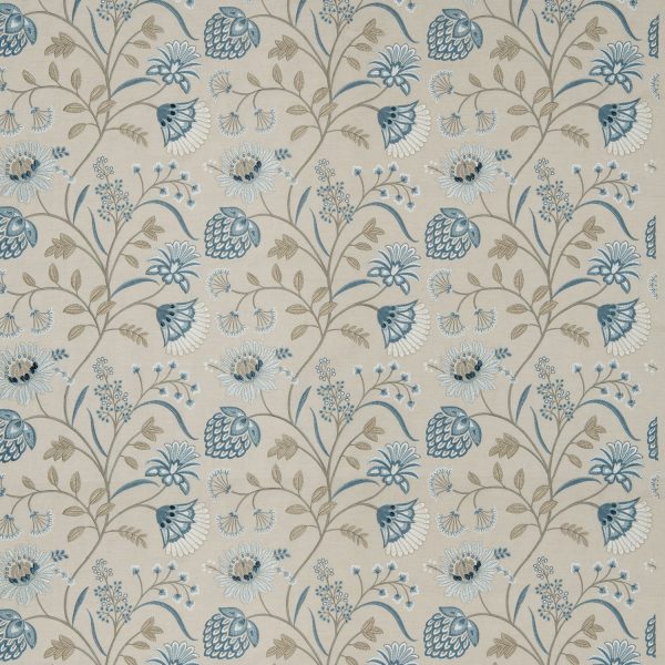 Draperii florale brodate Siam Linen Eton Blue