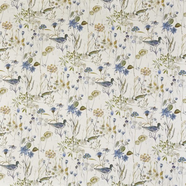 Draperii din bumbac, imprimat cu elemente florale Wetlands Saxon Blue