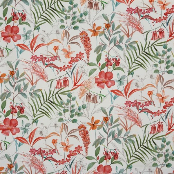 Draperii din bumbac organic cu design floral Honeysuckle Cranberry