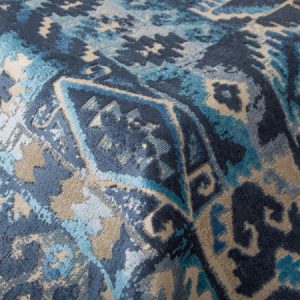 catifea jacquard Obulco Azul cu motiv geometric în nuanțe de albastru