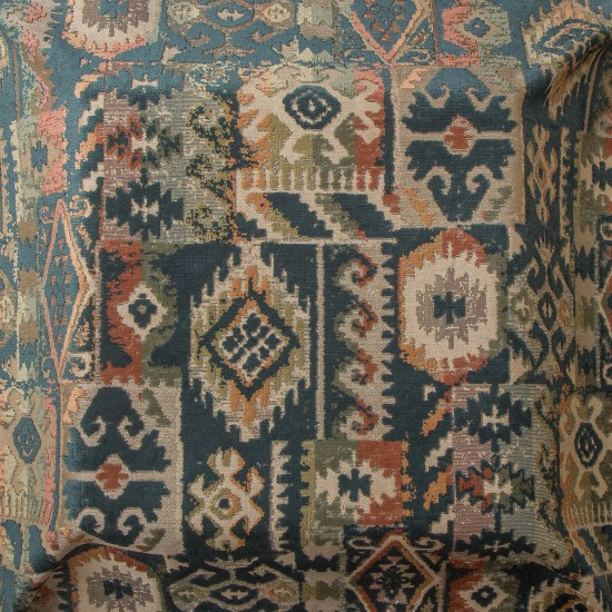 catifea jacquard geometrică Obulco verde multicolor pentru mobilier de accent