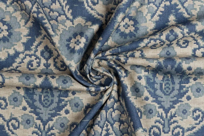 Detaliu de textură pentru tapițerie damasc Sahar Blue