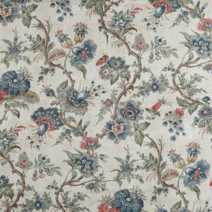 Țesătură decorativă cu flori albastre Clotilde, fundal deschis, desen floral amplu