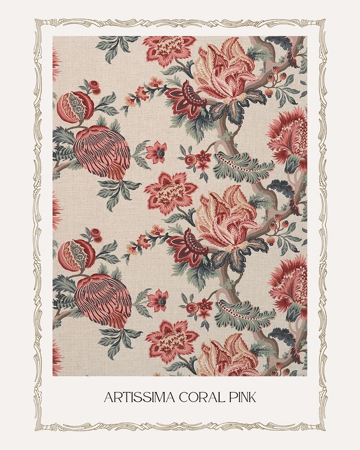 Material tapiterie cu model floral Artissima Coral Sky
