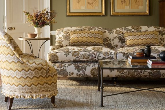 material tapiterie floral Artissima Golden Alfresco utilizat in living clasic elegant