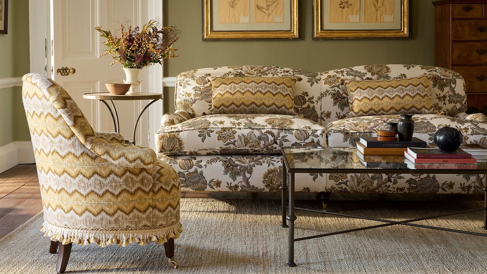material tapiterie floral Artissima Golden Alfresco utilizat in living clasic elegant